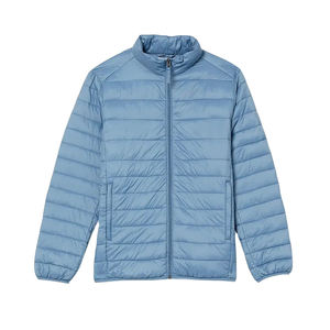 Custom 2025 New Design Men's <b>Puffer</b> <b>Jackets</b> High Quality Polyester Fabric <b>Light</b> Blue Color Slim Fit Stand Front Winter Use - Product Image 1