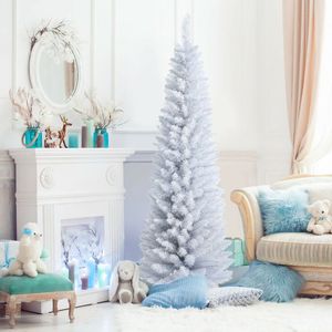 Albero di Natale Artificiale Sottile Non Illuminato da 1,8 m con Supporto in Metallo per Interni - Product Image 1