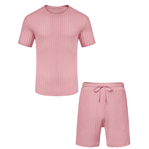 Men's Summer Casual White <b>Waffle</b> Cotton T-<b>Shirt</b> And Shorts Set Crew Neck Casual Summer Breathable Matching Outfit - Product Image 4