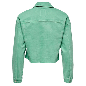 Fashion Green <b>Cropped</b> <b>Denim</b> <b>Jacket</b> for Women Custom Logo Long Sleeve Jean Coat Manufacturer Supply - Product Image 2