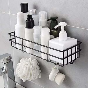 Estante de Almacenamiento de Hierro con 4 Ganchos, Organizador de Pared para Baño y Cocina, Estante de Almacenamiento de Metal Negro para Decoración del Hogar - Product Image 4