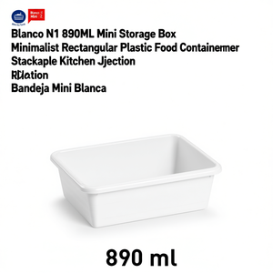 Blanco N1 890ML Mini Caja de Almacenamiento Minimalista Rectangular de Plástico para Alimentos, Contenedor Apilable para Cocina, Bandeja Mini Blanca - Product Image 2