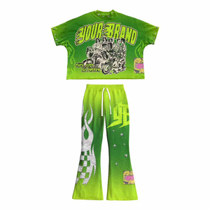 Ensemble tendance de t-shirt et pantalon streetwear personnalisé, 100% coton, effet délavé, motif vintage, t-shirt court, unisexe. - Product Image 4