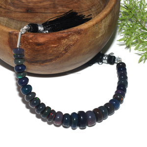 Opale éthiopienne naturelle 5x5 à 8x8 MM environ 4 pouces Rondelle couleur noire perles lisses 4 pouces brin pour la fabrication de bijoux - Product Image 2