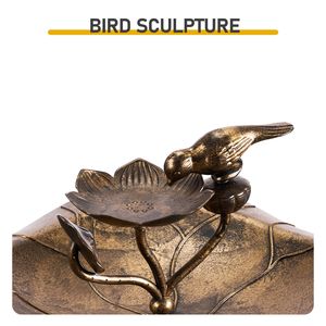 Vasca per Uccelli in Resina Bronzo Antico 50*50*86cm con Bordo a Loto e Vassoio Mangiatoia per il Birdwatching in Giardino - Product Image 2