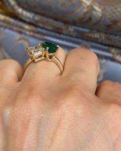 <b>Emerald</b> Gemstone Pear And Round Moissanite Toi Et Moi <b>Ring</b> 925 <b>Silver</b> Original Gold Plated Wedding Fine Gift for Girlfriends - Product Image 3