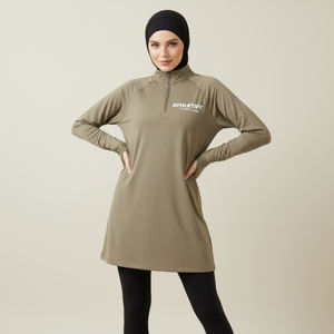 Haut modeste à manches longues pour femme musulmane, avec trous pour les pouces, élégant, écologique, UPF50+, léger, respirant, pour le sport et les loisirs - Product Image 1