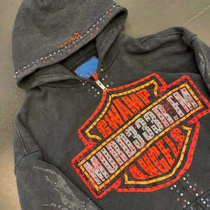 Sudadera con cremallera de diamantes de imitación para hombre y mujer 2026, gris carbón, estilo vintage lavado, con brillo y tachuelas, estilo urbano. - Product Image 2