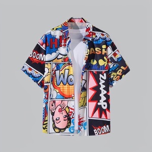 Men's Cotton Woven Hawaiian Print Short Sleeve for Shirt Loose Fit Turn-<b>Down</b> Collar Button Front Summer Casual Wear 5XL - Product Image 4