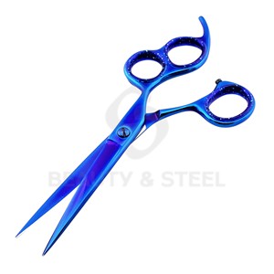 Tijeras Profesionales para Cortar Cabello de Titanio Azul con Hojas Rectas Afiladas y Agarres Ergonómicos con Anillo Brillante - Product Image 5