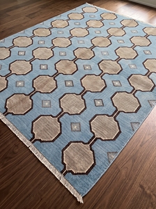 Tapis géométrique moderne, tapis de sol doux, bleu beige marron, tapis décoratif à franges pour salon, chambre à coucher - Product Image 3