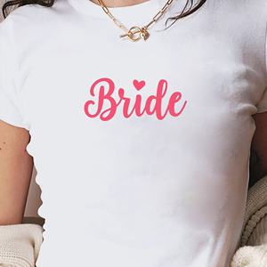 Camiseta de punto corta con estampado de moda para mujer, estilo Y2K, con letras cursivas de novia, corte ajustado - Product Image 3