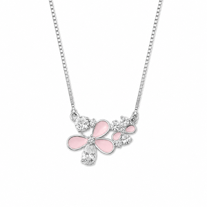 925 Sterling Silver Link Chain <b>Pink</b> Floral Pendant <b>Necklace</b> Zircon High Polish Women Daily Wear Gift Jewelry - Product Image 3