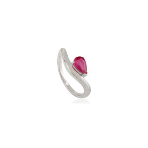Anillo Ondulado Apilable de Rubí en Forma de Pera de Alta Gama, 6.5x4.5 mm, para Mujer, Oro Blanco Real de 14K de la Mejor Calidad, Joyería al por Mayor - Product Image 3