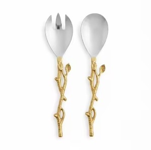 Ensemble de service à salade en métal avec manche en bambou, finition miroir, réutilisable, pour le camping, design minimaliste - Product Image 4