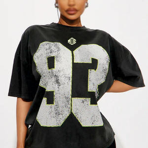 2026 Luxury Women T-Shirt Oversized Washed Cotton Jersey Tee with Large Number <b>Print</b> Streetwear American Football Jersey - Product Image 5