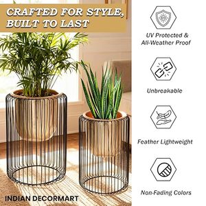 Modern Metal <b>Flower</b> Pots With Black <b>Wire</b> Cage Design For Indoor Plants Minimalist Style Gold Finish Planter Set - Product Image 5