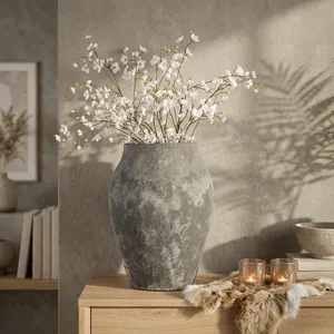 Rustic Concrete <b>Vase</b> With Irregular Texture For Artificial Flowers Indoor Home Decor Minimalist Style - Product Image 3