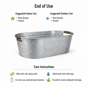 Headway Crafts - Macetero Ovalado Grande Galvanizado Gris, Recipiente Galvanizado para Enfriar Vino - Product Image 3