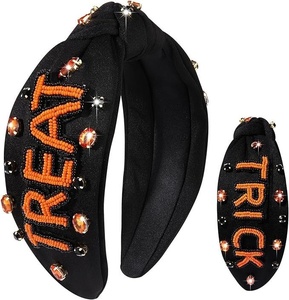 Ensemble de serre-têtes perlés d'Halloween de qualité supérieure, faits à la main, avec fantômes BOO et perles de cristal, accessoires de cheveux noués pour femmes et filles - Product Image 2