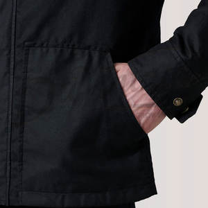 Veste en toile cirée noire pour homme, résistante à l'eau, à capuche, veste de plein air décontractée, coupe ajustée, veste de campagne en coton avec poches - Product Image 6