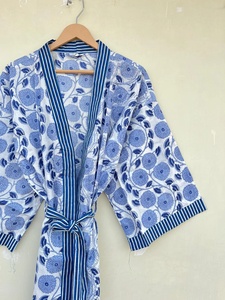 Beautiful Cotton <b>Kimono</b> Dress Bath Robe <b>Kimono</b> Hand Block Printed Cotton <b>Kimono</b> - Product Image 2