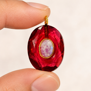 Pendentifs ovales rouges en cristal Sstringz pour femmes, avec incrustation de tourmaline et quartz, montures plaquées or, breloques solitaires pour collier de mariage - Product Image 3