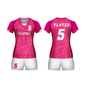 Men <b>Volleyball</b> Jersey <b>Set</b> Customized Team Name Pink Geometric Print Sublimated Moisture Wicking Fitted Short Sleeve Elastic - Product Image 1