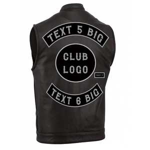 Gilet de club de motards en cuir véritable noir personnalisé avec patchs multi-panneaux au dos, fermeture éclair sur le devant, poches utilitaires et personnalisation de la marque - Product Image 2