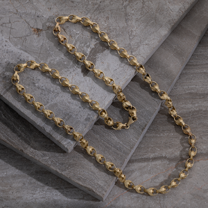 Collar de Cadena con Eslabones de Tulipán Ornamentados en Oro Amarillo Sólido, Joyería de Lujo Vintage - Product Image 4