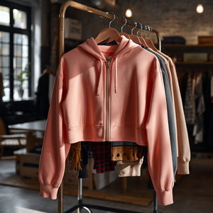 <b>Cropped</b> <b>Zip</b> Front Hoodie Casual Fashion Sweatshirt with OEM ODM Customization - Product Image 2