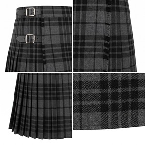 Kilt utilitaire à carreaux noir et gris pour homme avec sangles à boucle réglables et ceinture en cuir - Product Image 5