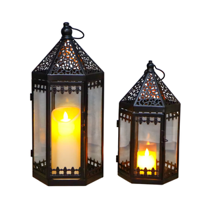 <b>Set</b> Of 3 Vintage Black Metal Hanging <b>Lanterns</b> Indoor Outdoor Decorative Wrought Iron Glass <b>Lantern</b> For Home Wedding Garden Decor - Product Image 3