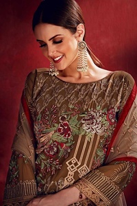 2021 Vente chaude robe en georgette marron avec broderie de fil lourd Saree traditionnel et Salwar Kameez fabriqué à partir de rayonne de soie - Product Image 3
