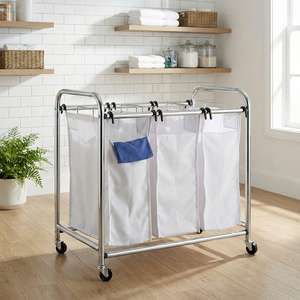 Black friday vente nouveau Style Taiwan ménage stockage métal panier à linge trieur chariot avec roues ménage fabricant - Product Image 1