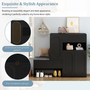 On TREND 2-in-1 Modern Shoe Rack with Soft Cushion Elegant Storage Bench and Arched Doors <b>Rebound</b> Devices for Versatile Use - Product Image 6
