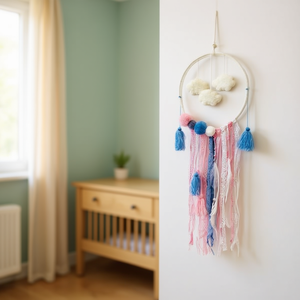 Acchiappasogni Decorativo da Parete 21cm con Nuvole e Nappe - Product Image 2