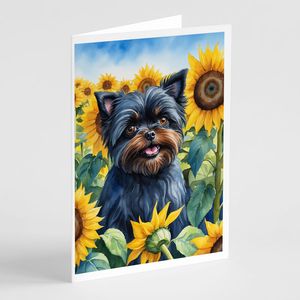 Affenpinscher in Sunflowers Whimsical A7 Tarjetas de felicitación en blanco Paquete de 8 con sobres 5x7 Tamaño de nota - Product Image 1