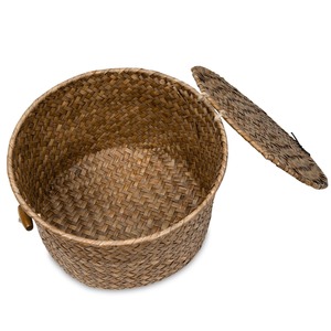 Panier en jonc de mer fait main avec couvercle, panier de rangement artisanal, vente en gros, écologique, fabriqué au Vietnam - Product Image 4