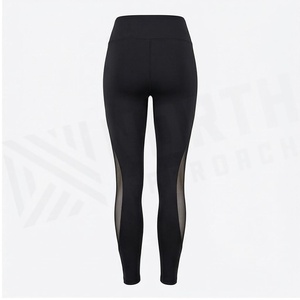 Leggings de yoga taille haute pleine longueur avec découpes en maille, extensibles dans quatre directions, sans coutures, couleur noire unie, vêtements de sport pour femmes - Product Image 2