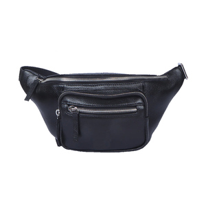 Sac de ceinture unisexe en cuir véritable, sangle réglable, fermeture éclair, forme de boîte noire, usage quotidien - Product Image 3