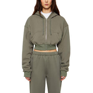Wholesale Customized Logo <b>Zip</b> <b>Up</b> Sweatshirt High Quality Heavyweight <b>Cropped</b> <b>Zip</b> <b>Up</b> Hoodie Women - Product Image 6