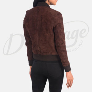 New Women's Brown Suede Panel Bomber <b>Jacket</b> High Quality Leather Suede <b>Biker</b> <b>Jacket</b> rugged soft suede leather <b>jacket</b> for women - Product Image 5