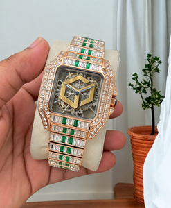Reloj de Cuarzo Analógico Cuadrado de Lujo en Oro Rosa para Mujer con Esfera de Diamantes y Correa de Aleación de Zafiro Azul - Product Image 2