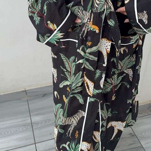 Peignoir Kimono 100% Coton Rayé, Col en V, Ceinture à Nouer, pour Femme et Homme, Idéal Plage, Mariage, Été, Tenue de Détente - Product Image 4
