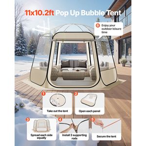 Tenda a Bolla Pop-up 11 x 10,2 Piedi, Impermeabile e Resistente ai Raggi UV, Tenda Trasparente per Campeggio, Riparo da Giardino, Tenda a Cupola Igloo per Esterni - Product Image 2