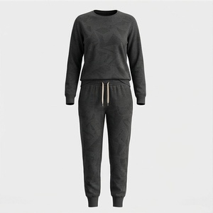 Conjunto de 2 Piezas para Mujer, Sudadera de Punto con Cuello Redondo y Manga Larga, Pantalones Deportivos de Color Sólido, Corte Regular hasta el Tobillo - Product Image 1