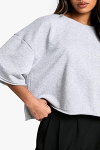 T-shirt crop top oversize de haute qualité pour femme, décontracté, à épaules tombantes, col rond, couleur unie, coupe ample, style streetwear - Product Image 6