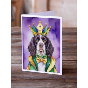 Whimsical A7 Tamaño 5x7 Tarjetas de nota en blanco Paquete 8 con sobres English Springer Spaniel King Mardi Gras Tarjetas de felicitación - Product Image 2