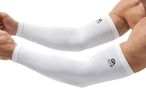 Manches de compression pour hommes GYM ACTIVE, blanches, longueur coude, UPF50+, polyester, légères, séchage rapide, respirantes, pour la gym, toutes saisons - Product Image 4